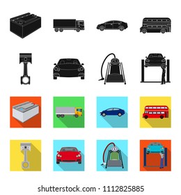 Car on lift, piston and pump black,flet icons in set collection for design.Car maintenance station vector symbol stock illustration web.