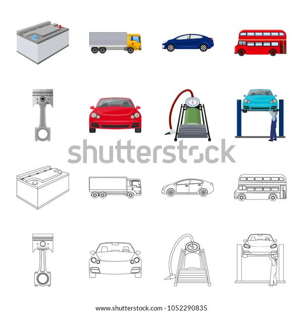 Car on lift, piston and pump cartoon,outline icons\
in set collection for design.Car maintenance station vector symbol\
stock illustration web.