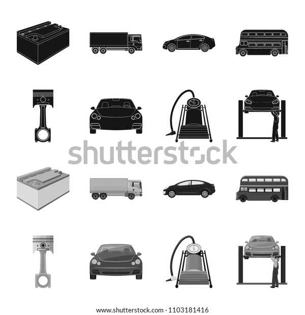 Car on lift, piston and pump black,monochrome icons\
in set collection for design.Car maintenance station vector symbol\
stock illustration web.