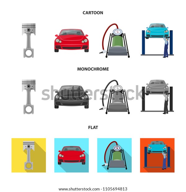 Car on lift, piston and pump\
cartoon,flat,monochrome icons in set collection for design.Car\
maintenance station vector symbol stock illustration\
web.
