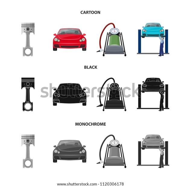 Car on lift, piston and pump
cartoon,black,monochrome icons in set collection for design.Car
maintenance station vector symbol stock illustration
web.
