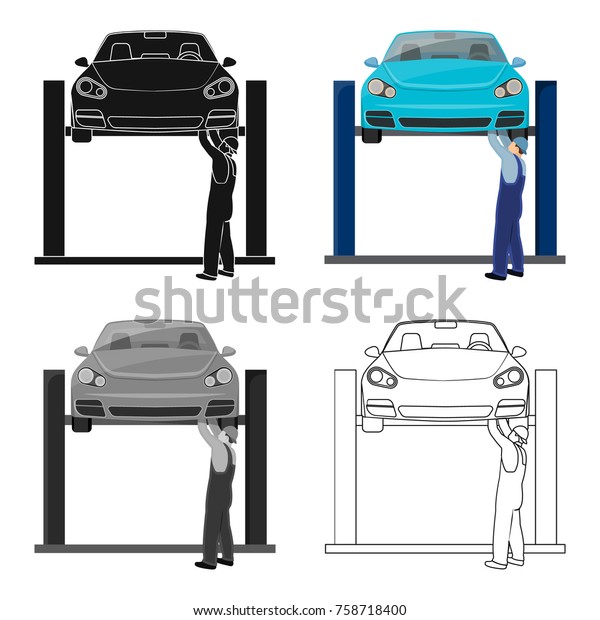 Car on the lift single icon in cartoon,outline,black\
style for design.Car maintenance station vector symbol stock\
illustration web.