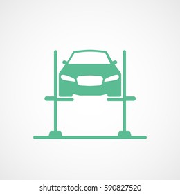 Car On Loader Green Flat Icon On White Background