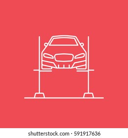 Car On Loader Line Icon On Red Background