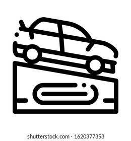 Car On Pedestal Icon Vector. Outline Car On Pedestal Sign. Isolated Contour Symbol Illustration