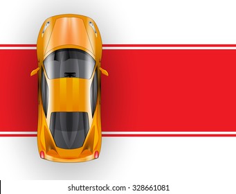 Car on the red carpet vector icon. top view for your project