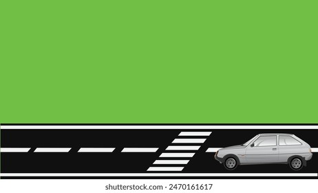 car on the road highway with green creen background