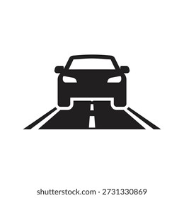 Coche en la Ilustración vectorial del icono de la carretera que muestra el vehículo que conduce la perspectiva de la carretera vista concepto de viaje viaje viaje viaje aislado elemento de diseño de fondo blanco