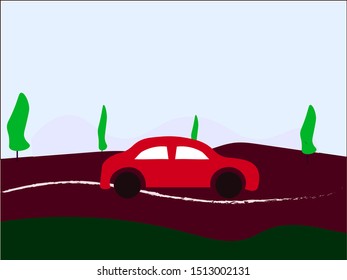 Car on the road, illustration, vector on white background.