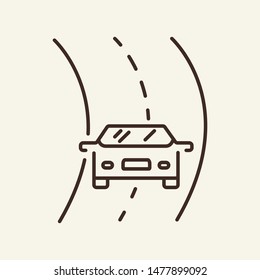 Car on road line icon. Driving, automobile, highway. Car repair concept. Vector illustration can be used for topics like auto service, motor maintenance, advertising