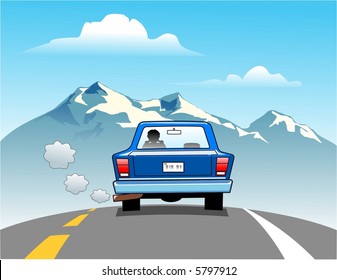 Car on Road to Mountains