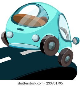 Car on the road and signs vector illustration.