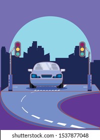 Car On Road Street Lights Over Stock Vector (Royalty Free) 1537877048 ...