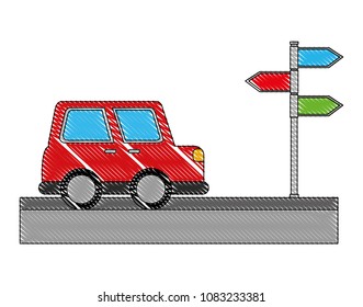 car on road transport with arrows location