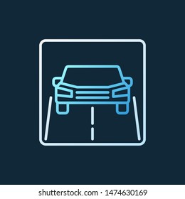 Car on Road vector concept colored linear icon on dark background. Front view