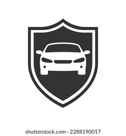 Coche en el icono de la pantalla gráfica. Signo de seguro de auto aislado en fondo blanco. Símbolo de coche de protección. Ilustración del vector