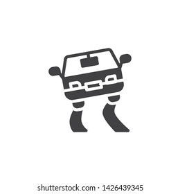 Car on slippery road vector icon. filled flat sign for mobile concept and web design. Safety insurance glyph icon. Symbol, logo illustration. Vector graphics