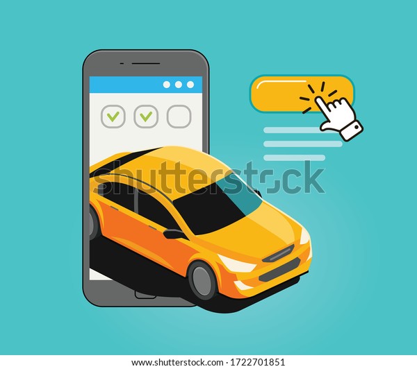 Car on smartphone screen. Web application\
template vector\
illustration