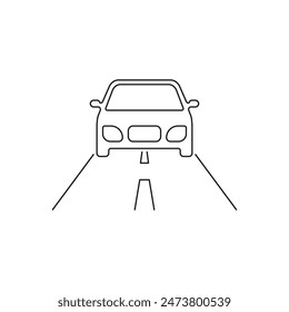 Car on the street. Vehicle road icon line style isolated on white background. Vector illustration