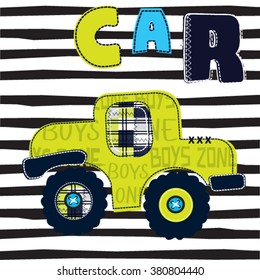 car on striped background, T-shirt design vector illustration