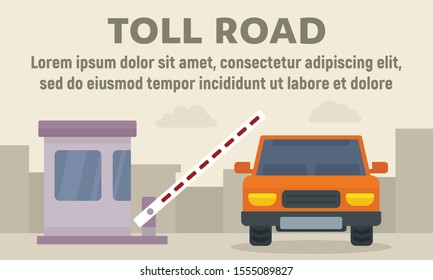 Car on toll road concept banner. Flat illustration of car on toll road vector concept banner for web design