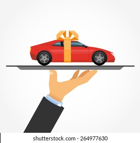 Car on a tray. The concept car sales, car rental, car service