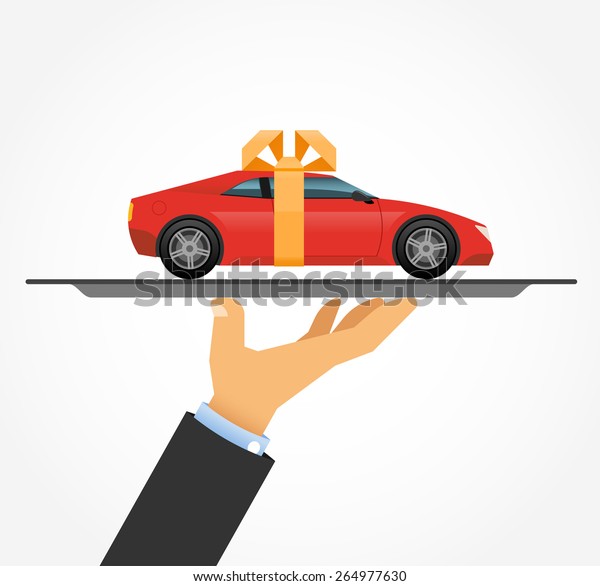 Car on a tray. The concept car sales, car rental,\
car service