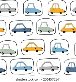 Car on white background seamless pattern for children hand drawn in cartoon style designs used for textiles, clothing styles, fashion, wallpaper Vector Illustration