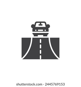 Coche en un sinuoso icono de Vector de carretera. llenado de signo plano para concepto móvil y Diseño web. Icono de glifo Road Trip. Símbolo, ilustración del logotipo. Vector gráfico