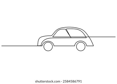 Car one line art drawing and minimalist style isolate outline car vector illustration