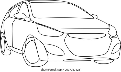 Car one line vector illstration. Minimal line art transport concept. Continuous line drawing of side view of modern suv car