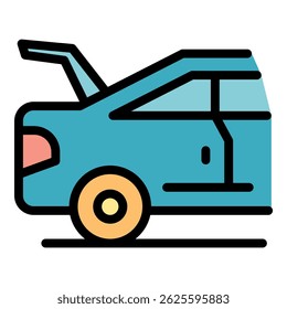 Car with open boot icon. Outline car with open boot vector icon color flat isolated
