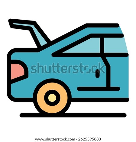 Car with open boot icon. Outline car with open boot vector icon color flat isolated