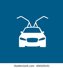 Car With Open Door Flat Icon On Blue Background