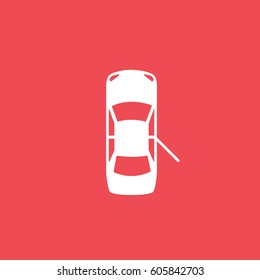 Car With Open Door Flat Icon On Red Background