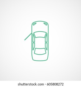 Car With Open Door Green Line Icon On White Background