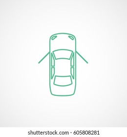 Car With Open Door Green Line Icon On White Background