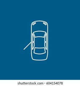 Car With Open Door Line Icon On Blue Background