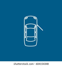 Camión Con Icono De Línea De Puerta Abierta En Fondo Azul