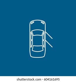 Car With Open Door Line Icon On Blue Background