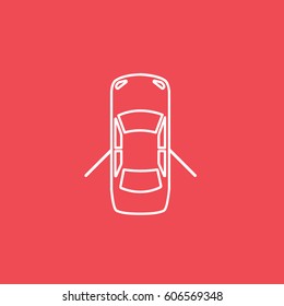 Car With Open Door Line Icon On Red Background
