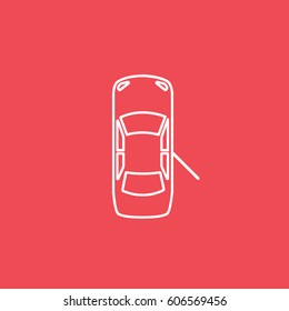 Car With Open Door Line Icon On Red Background