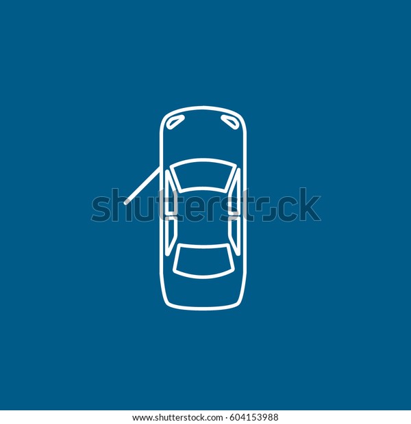 Car With Open\
Door Line Icon On Blue\
Background