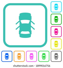 Car open doors dashboard indicator vivid colored flat icons in curved borders on white background