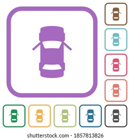 Car open front doors dashboard indicator simple icons in color rounded square frames on white background