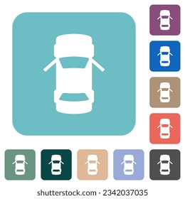 Car open front doors dashboard indicator white flat icons on color rounded square backgrounds
