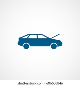 Car With Open Hood Blue Flat Icon On White Background
