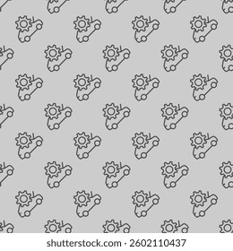 Car with open hood and cogwheel line seamless pattern, repair service theme. Vector graphics. Automobile engine, mechanic repair sign with background, repeat line icon
