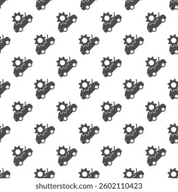 Car with open hood and cogwheel solid seamless pattern, repair service theme. Vector graphics. Automobile engine, mechanic repair sign with background, repeat glyph icon
