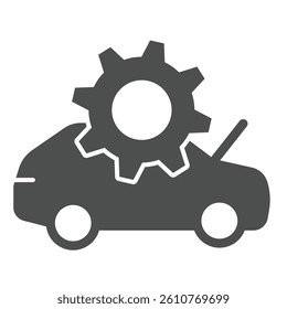 Car with open hood and cogwheel solid icon, repair service concept. Vector graphics. Automobile engine, mechanic repair sign on white background, glyph style icon for mobile or web design